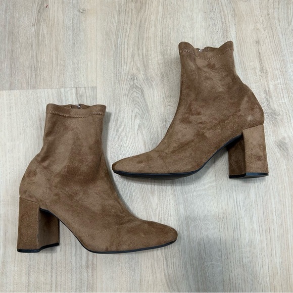 Jeffrey Campbell Shoes - Jeffrey Campbell Brown Tan Beige Suede Heeled Ankle Boots Square Toe Size 6.5